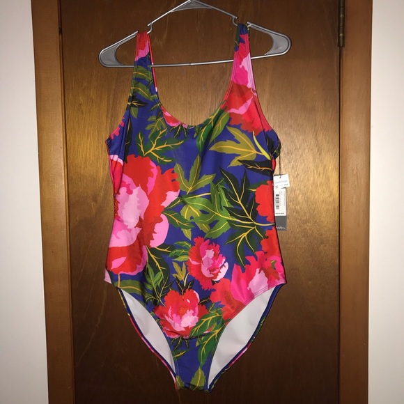 Women’s XL NICOLE MILLER STUDIO 1-PC Scoop Back Swimsuit Peony Bouquet Print NWT